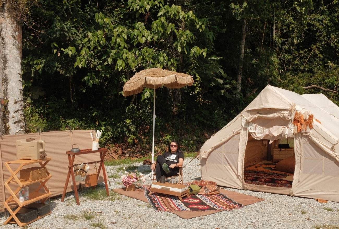 Chilling outside the tent at Resort Taman Eko Rimba Komanwel