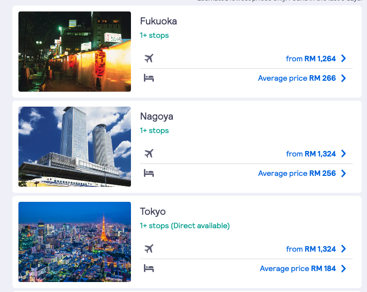 October Return Flights Price to Japan via Skyscanner