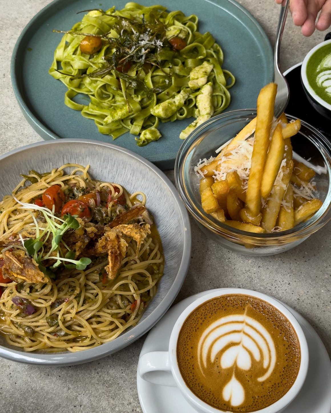 Pesto Pasta and Aglio Olio