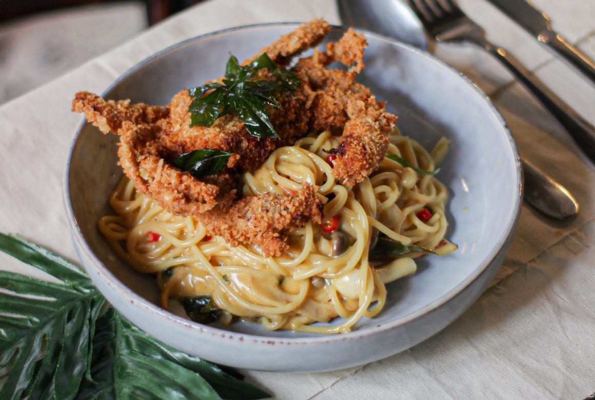 Spaghetti with crispy crab